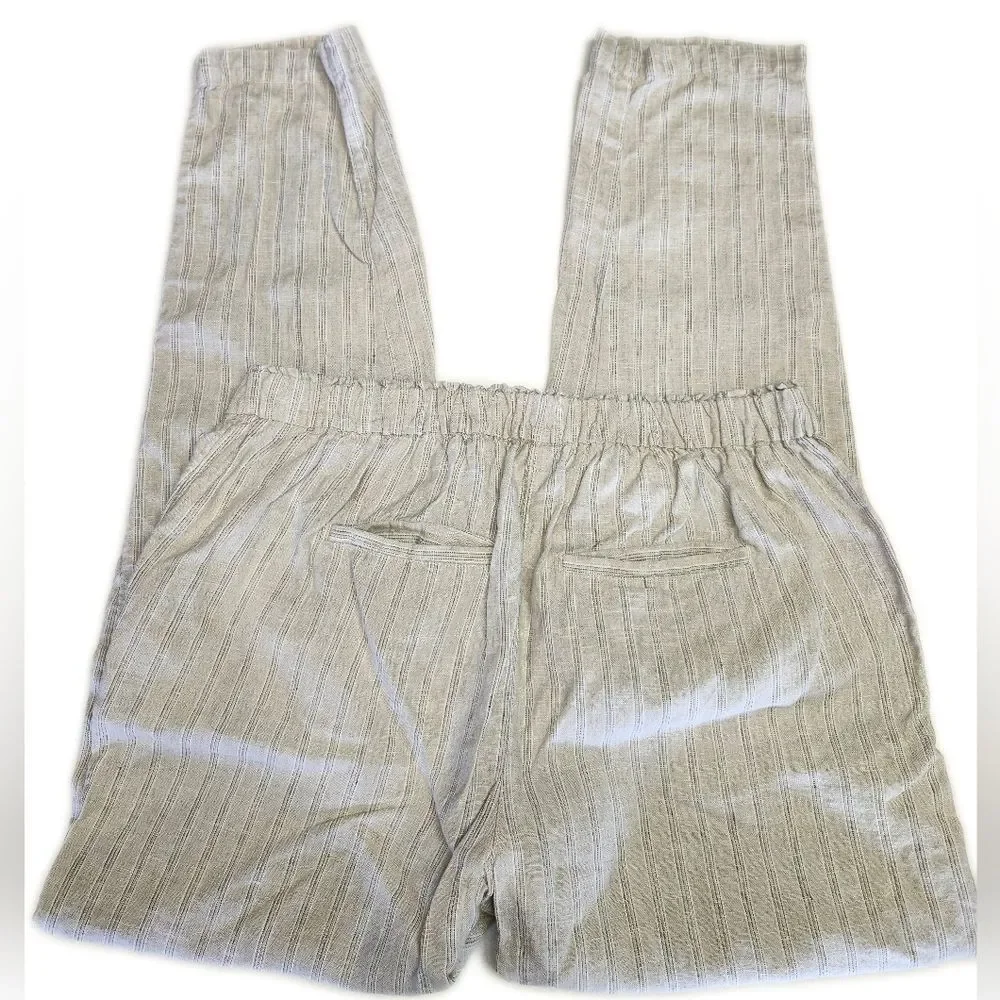 Chico's natural color striped wide leg pants, 100% linen, drawstring waist,  10T